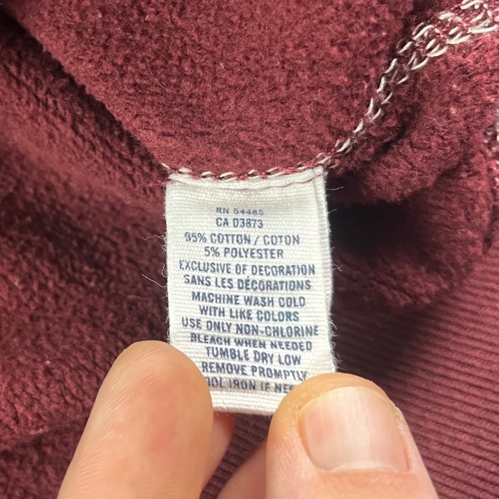 American Eagle Outfitters Mens Hoodie Large Fleece Burgundy Distressed Y2K - Picture 4 of 7
